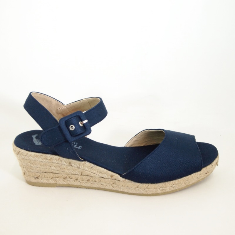 PASEART Navy Low Wedge Espadrille 